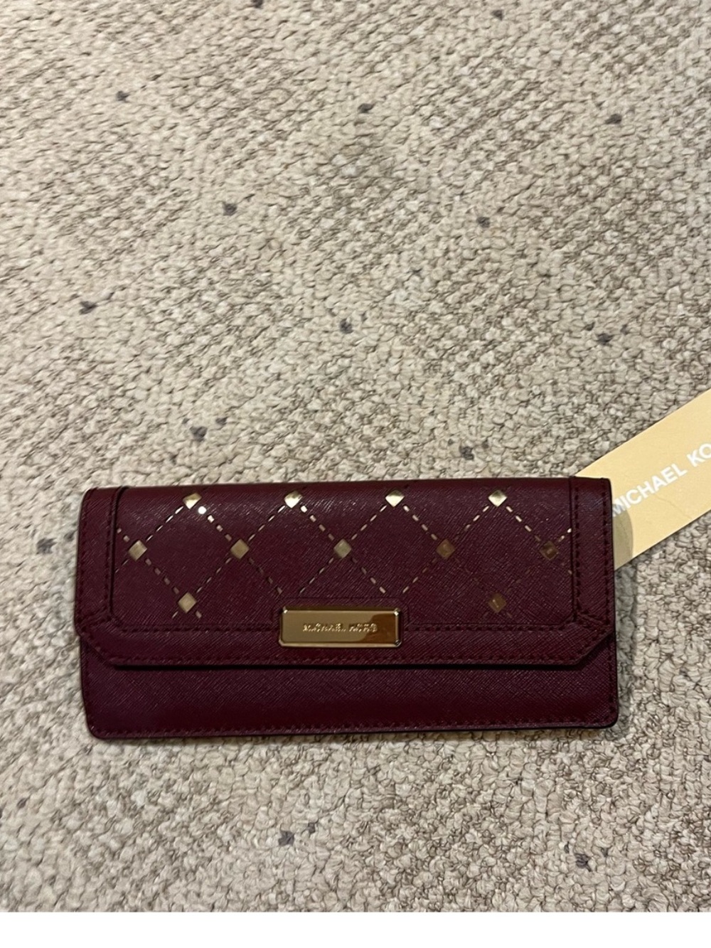 NWT! Michael Kors Merlot Jamey Leather  Flap Wallet.